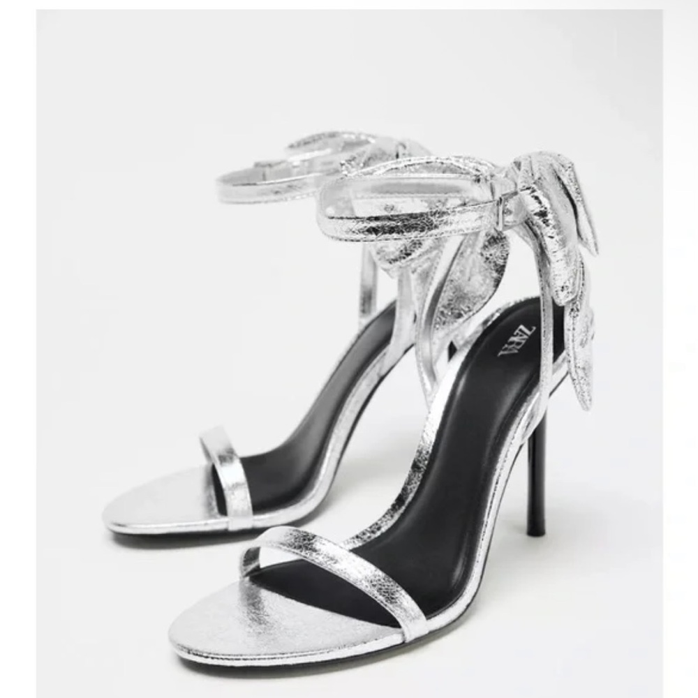 NWT Zara Bloggers Choice Elegant Silver Bow High Heels (Size Eur41/US10) - Picture 7 of 7